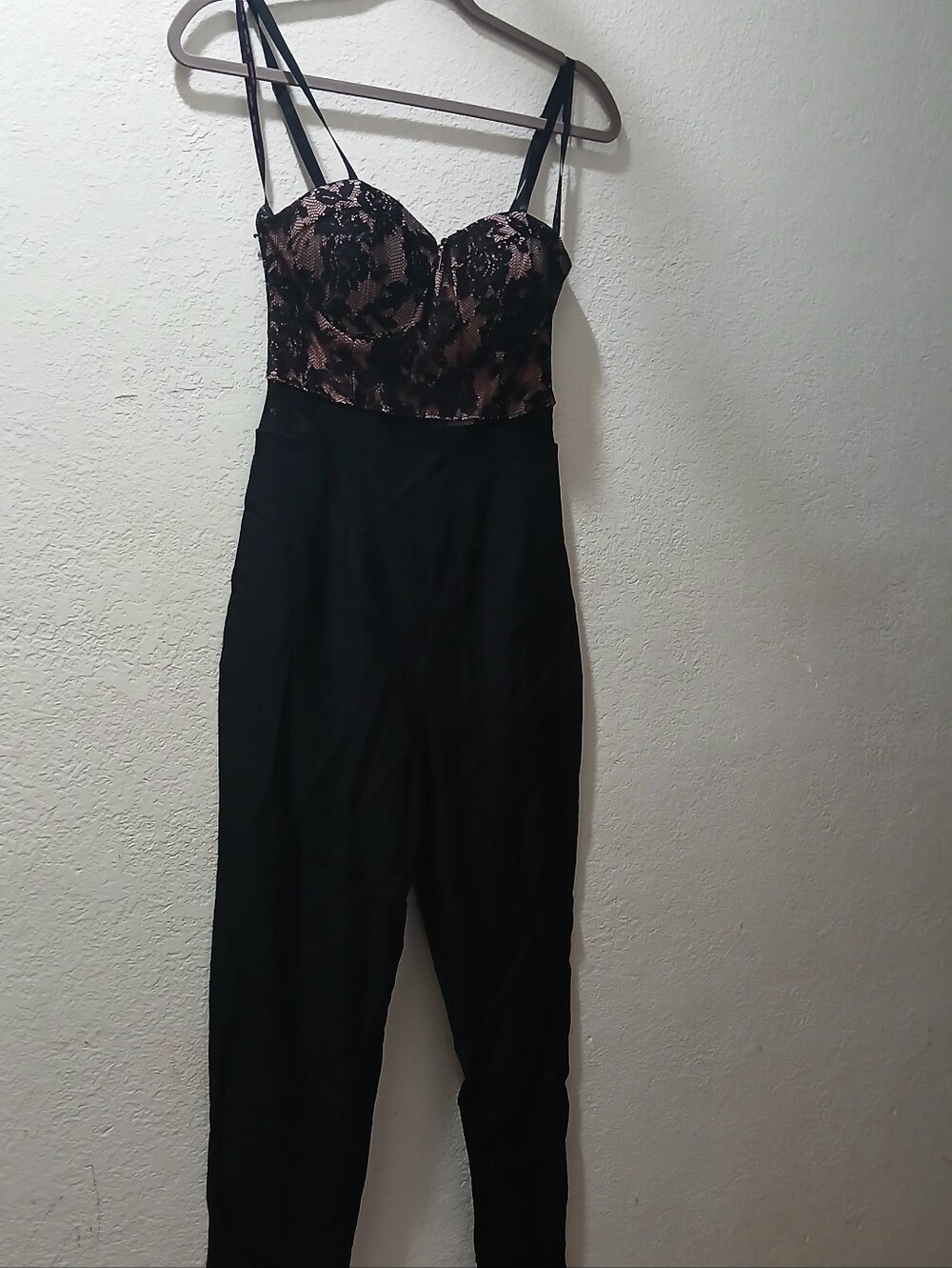 Material Girl Nwot M Black Jumpsuit with Blush Lace Bust